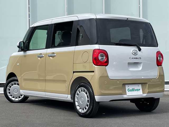 ダイハツ ムーヴ キャンバス ストライプス X 神奈川県 2025(令7)年 0.1千km シャイニングホワイトパール/サンドベージュメタリック 両側パワースライドドア　/前後コーナーセンサー　/スペアキー　/スマートキー　/プッシュスタート　/純正フロアマット　/カーテンエアバッグ　/ベンチシート　/電動格納ミラー　/取扱説明書　/保証書　/オートライト