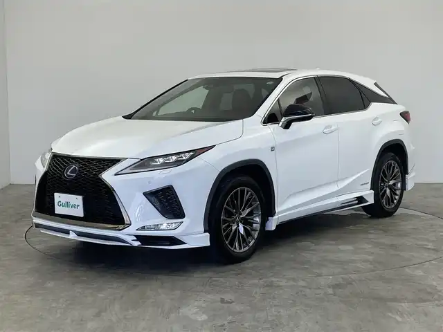 レクサス ＲＸ 450h Fスポーツ 群馬県 2021(令3)年 5.3万km ホワイトノーヴァガラスフレーク サンルーフ　TRDエアロ　１２．３型ナビ　全方位カメラ　衝突軽減　ＢＳＭ　ＨＵＤ　レーダークルーズ　パドルシフト　メモリー付赤革シート　シートヒーター　エアーシート　ハンドルヒーター　パワーバック　純正アルミ　ＥＴＣ　ドラレコ　禁煙