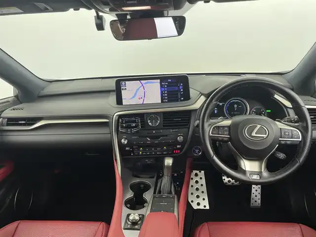 レクサス ＲＸ 450h Fスポーツ 群馬県 2021(令3)年 5.3万km ホワイトノーヴァガラスフレーク サンルーフ　TRDエアロ　１２．３型ナビ　全方位カメラ　衝突軽減　ＢＳＭ　ＨＵＤ　レーダークルーズ　パドルシフト　メモリー付赤革シート　シートヒーター　エアーシート　ハンドルヒーター　パワーバック　純正アルミ　ＥＴＣ　ドラレコ　禁煙