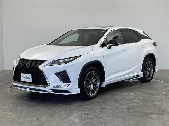 レクサス ＲＸ 450h Fスポーツ 群馬県 2021(令3)年 5.3万km ホワイトノーヴァガラスフレーク サンルーフ　TRDエアロ　１２．３型ナビ　全方位カメラ　衝突軽減　ＢＳＭ　ＨＵＤ　レーダークルーズ　パドルシフト　メモリー付赤革シート　シートヒーター　エアーシート　ハンドルヒーター　パワーバック　純正アルミ　ＥＴＣ　ドラレコ　禁煙