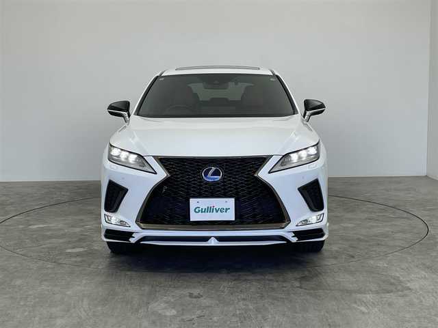 レクサス ＲＸ 450h Fスポーツ 群馬県 2021(令3)年 5.3万km ホワイトノーヴァガラスフレーク サンルーフ　TRDエアロ　１２．３型ナビ　全方位カメラ　衝突軽減　ＢＳＭ　ＨＵＤ　レーダークルーズ　パドルシフト　メモリー付赤革シート　シートヒーター　エアーシート　ハンドルヒーター　パワーバック　純正アルミ　ＥＴＣ　ドラレコ　禁煙
