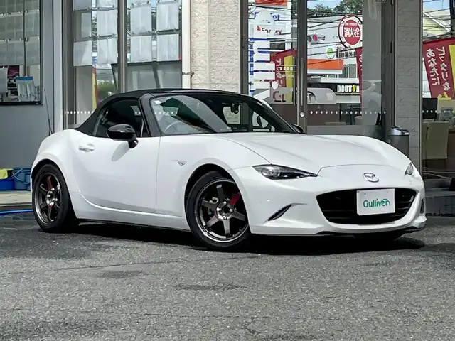 マツダ ロードスター S レザーパッケージ 宮城県 2015(平27)年 4.1万km クリスタルホワイトパールマイカ 6速マニュアル/社外車高調　HKS HIPERMAX/社外アルミ　VOLKRACING TE37/純正足回り＆純正アルミホイール別送/純正マツダコネクトナビ/BT/DVD/CD/フルセグTV/バックカメラ/社外ディスプレイオーディオ＆バックカメラ/レザーシート/シートヒーター/ステアリングスイッチ/レーンアシスト/ブラインドスポットモニター/横滑り防止装置/衝突被害軽減システム/アイドリングストップ