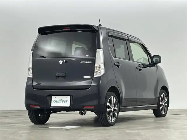 スズキ ワゴンＲ スティングレー T 福島県 2012(平24)年 8.1万km ブルーイッシュブラックパール3 歩行者傷害軽減ボディ/・ブレーキペダル後退抑制機構/・衝突安全設計インテリア/・むち打ち傷害軽減フロントシート /・予防安全・走行安全性能/・ABS（アンチロック・ブレーキシステム）/・EBD（電子制御制動力配分システム）/・ESP（車両走行安定補助システム）/・急ブレーキお知らせ機能/・ヒルホールドコントロール（CVT車）/純正ナビゲーション/・型式：CQ-VZ02JQCJ/・Bluetooth/TV/CD/DVD/USB/AM・FM/・LEDライト/・フォグライト/・オートライト/プッシュスタート/・スマートキー/純正フロアマット/革巻きステアリング/・ステアリングスイッチ/ドアバイザー/レーダー探知機