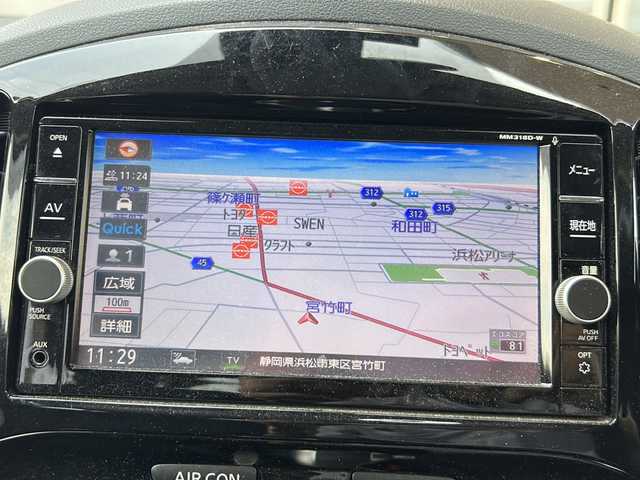 日産 ジューク 15RX Vセレクション 静岡県 2019(平31)年 3.3万km ダークメタルグレー 純正ナビ/・SD/・FM/AM/・フルセグTV/・USB/・Bluetooth/・CD/DVD/・Music Stocker/・AUX/主要装備/・ＥＴＣ２．０/・バックカメラ/・１７インチ純正アルミ/・衝突被害軽減ブレーキ/・オートエアコン/・フォグランプ/・ＨＩＤヘッドライト/・横滑り防止装置/・レーンキープアシスト/・アイドリングストップ/・ＡＢＳ/・オートライト