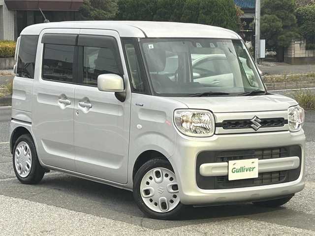 スズキ スペーシア HYBRID G 千葉県 2021(令3)年 1.4万km シルキーシルバーメタリック スズキセーフティサポート/・衝突被害軽減システム/・軽量衝撃吸収ボディー/・誤発進抑制機能/・ふらつき警報機能/・車線逸脱警報機能/・後方誤発進抑制機能/・リヤパーキングセンサー/純正SDナビ/・ラジオ/CD/DVD/BT/フルセグTV/ETC/ドライブレコーダー前方/横滑り防止装置/アイドリングストップ/プッシュスタート/スマートキー/取扱説明書/保証書/スペアキー