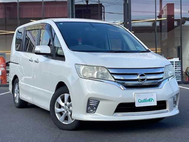 日産 セレナ ハイウェイスター Vセレクション 宮城県 2012(平24)年 19.1万km ブリリアントホワイトパール 登録時走行距離191050km/社外HDDナビ/AUX/CD/DVD/ワンセグTV/両側パワースライド/ETC/バックカメラ/フォグランプ/ドアバイザー