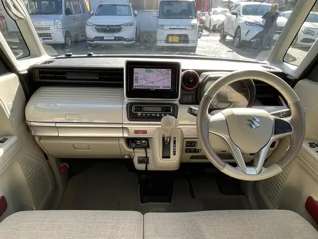 スズキ スペーシア HYBRID X 熊本県 2018(平30)年 12.1万km オフブルーメタリック/ホワイト2トーン 社外ナビ（MDV-L401）/【ワンセグTV/CD/DVD】/バックカメラ/両側パワースライドドア/衝突軽減防止装置/レーンキープアシスト/コーナーセンサー（後ろ）/ルーフレール/オートLEDライト/ウィンカーミラー/ドライブレコーダー（社内、前）/ETC/ベンチシート/D席シートヒーター/純正フロアマット/純正ドアバイザー/横滑り防止装置/ABS