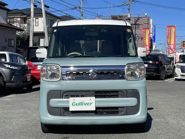 スズキ スペーシア HYBRID X 熊本県 2018(平30)年 12.1万km オフブルーメタリック/ホワイト2トーン 社外ナビ（MDV-L401）/【ワンセグTV/CD/DVD】/バックカメラ/両側パワースライドドア/衝突軽減防止装置/レーンキープアシスト/コーナーセンサー（後ろ）/ルーフレール/オートLEDライト/ウィンカーミラー/ドライブレコーダー（社内、前）/ETC/ベンチシート/D席シートヒーター/純正フロアマット/純正ドアバイザー/横滑り防止装置/ABS