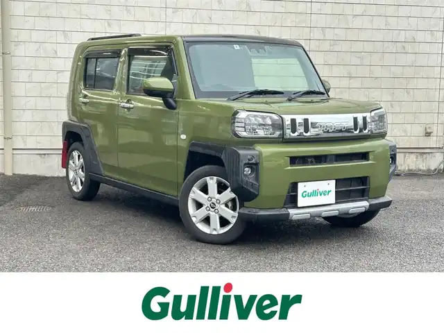 ダイハツ タフト G ターボ クロムベンチャー 大分県 2022(令4)年 0.8万km フォレストカーキメタリック 〇ワンオーナー/〇スカイルーフ/〇純正ディスプレイオーディオ/　ラジオ・フルセグ・USB・BT/〇バックカメラ/〇ETC/〇ドライブレコーダー/〇ACC/〇アイドリングストップ/〇横滑り防止/〇電動格納ミラー/〇ステアリングスイッチ/〇革巻きステアリング/〇前席シートヒーター/〇フロアマット/〇ドアバイザー/〇リア5面スモークフィルム/〇スマートキー/〇エンジンプッシュスタート/〇社外レーダー/〇純正LEDヘッドライト/〇純正フォグランプ/〇純正15インチアルミホイール/〇保証書/〇取扱説明書/〇スペアキー