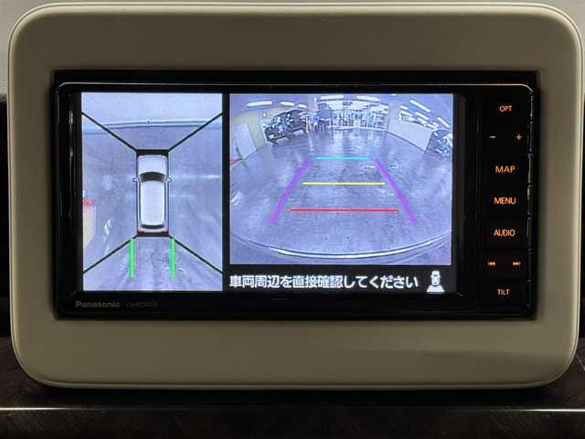 スズキ ラパン モード 三重県 2019(令1)年 7.2万km ノクターンブルーパール/ホワイト 2トーンルーフ ガソリン/FF/インパネCVT/純正 7インチワイドナビ CN-RZ743W/（FM/AM/SD/iPod/TV/USB/Bluetooth/MEMORY MUSIC/CD/DVD/VTR）/【OP】全方位モニター/ドライブレコーダー 前方/ビルトイン ETC/・安全装備/・デュアルセンサーブレーキサポート/・車線逸脱警報機能/・ふらつき警報機能/・標識認識機能（車両進入禁止、はみ出し通行禁止、最高速度）/・リヤパーキングセンサー/・誤発進抑制機能、後方誤発進抑制機能/・4輪ABS［EBD（電子制動力配分）付］/装備/・シートヒーター（D）/・オートライトシステム/・HIDヘッドライト（オートレベリング機構付）/・ハイビームアシスト/・プッシュスタート/・スマートキーシステム/・オートエアコン/・電動格納ドアミラー/・社外 14inAW＋冬タイヤ/・予備スマートキーx1
