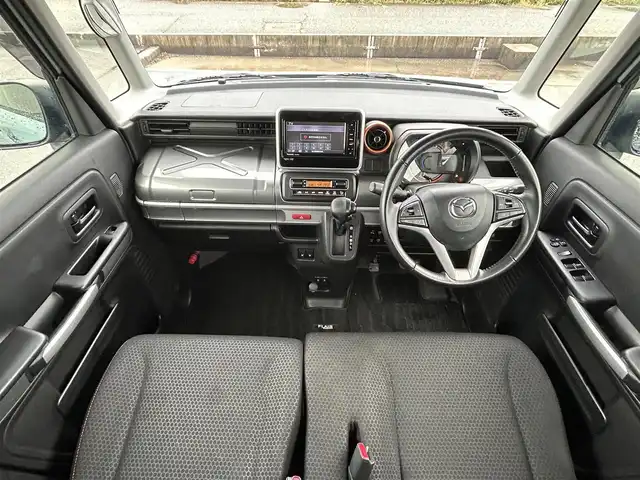 マツダ フレアワゴンタフスタイル ハイブリッドXS 富山県 2021(令3)年 5.9万km ベネチアンミストブルー 社外SDナビ(CN-RZ765W)/(AM/FM/CD/DVD/BT/USB)/フルセグTV/ルーフレール/レーダークルーズコントロール/レーンキープアシスト/衝突軽減システム/コーナーセンサー/オートマチックハイビーム/横滑り防止装置/盗難防止装置/前後ドライブレコーダー/両側パワースライドドア/シートヒーター　運転席＋助手席/ベンチシート/ルーフレール/LEDライト/フォグランプ/スマートキー×1/取扱説明書/保証書