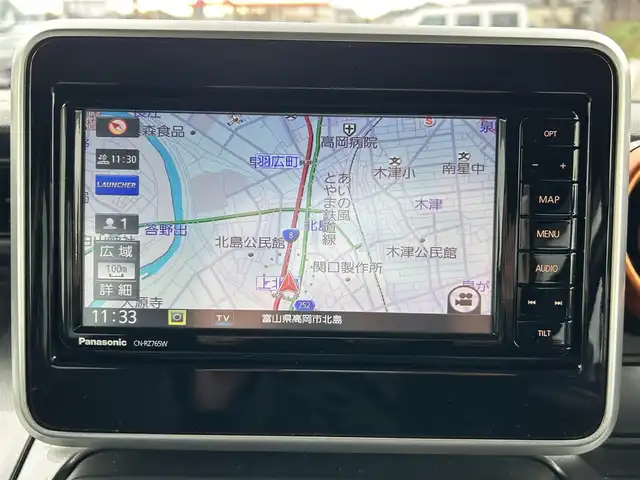 マツダ フレアワゴンタフスタイル ハイブリッドXS 富山県 2021(令3)年 5.9万km ベネチアンミストブルー 社外SDナビ(CN-RZ765W)/(AM/FM/CD/DVD/BT/USB)/フルセグTV/ルーフレール/レーダークルーズコントロール/レーンキープアシスト/衝突軽減システム/コーナーセンサー/オートマチックハイビーム/横滑り防止装置/盗難防止装置/前後ドライブレコーダー/両側パワースライドドア/シートヒーター　運転席＋助手席/ベンチシート/ルーフレール/LEDライト/フォグランプ/スマートキー×1/取扱説明書/保証書