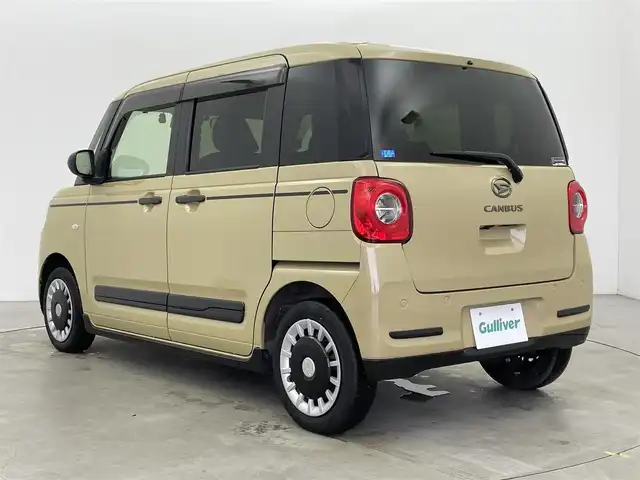 ダイハツ ムーヴ キャンバス セオリー G 富山県 2023(令5)年 1万km サンドベージュメタリック 純正ディスプレイオーディオ（ｂｌｕｅｔｏｏｔｈ　ＣａｒＰｌａｙ）　/フルセグTV/ＨＤＭＩ　/バックカメラ　/前後コーナーセンサー　/ＥＴＣ　/前席シートヒーター　/両側パワースライドドア　/前ドラレコ　/衝突軽減ブレーキ　/車線逸脱抑制/先行車発進お知らせ/オートライト　/ＬＥＤヘッドライト/フォグ/スマートキー/プッシュスタート/オートホールド/社外マット・純正バイザー/横滑防止装置