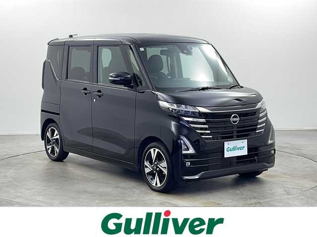 日産 ルークス ハイウェイスター Gターボ 栃木県 2024(令6)年 1.6万km ブラック ターボ/社外ナビ/アラウンドビューモニター/レーンキープアシスト/衝突被害軽減ブレーキ/革調シートカバー/純正15インチアルミホイール/左側パワースライドドア/前後コーナーセンサー/ドライブレコーダー/横滑り防止装置/フロアマット/プッシュスタート/スマートキー/スペアスマートキー