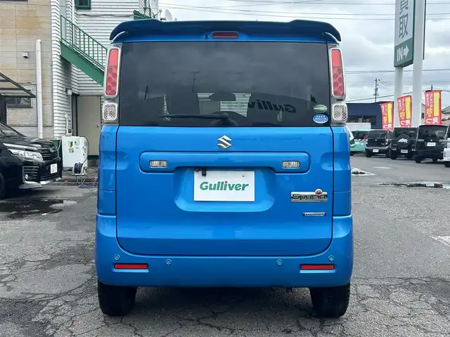 スズキ スペーシア HYBRID X 福島県 2018(平30)年 4.6万km ブリスクブルーM 社外アンドロイドディスプレイオーディオ/プッシュスタート/アイドリングストップ/両側パワースライドドア/D席シートヒーター/レーンキープアシスト/衝突軽減防止/横滑り防止/社外14インチAW/スペアキー１本/純正フロアマット/ドアバイザー/ETC