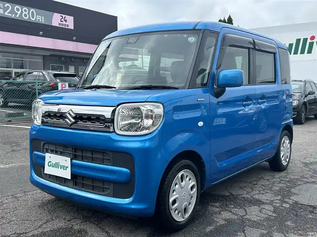 スズキ スペーシア HYBRID X 福島県 2018(平30)年 4.6万km ブリスクブルーM 社外アンドロイドディスプレイオーディオ/プッシュスタート/アイドリングストップ/両側パワースライドドア/D席シートヒーター/レーンキープアシスト/衝突軽減防止/横滑り防止/社外14インチAW/スペアキー１本/純正フロアマット/ドアバイザー/ETC