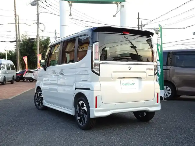 スズキ スペーシア カスタム HYBRID XS 千葉県 2025(令7)年 0.1千km ピュアホワイトパール/ブラック2トーン 【届出済未使用車】/【ピュアホワイトP/ブラック2トーン（C2H）】/LEDヘッドライト/LEDフォグランプ/ヘッドアップディスプレイ/スズキセーティサポート/両側パワースライドドア /ハーフレザーシート/シートヒーター/純正15インチAW/アダプティブクルーズコントロール/プッシュスタート/スマートキー2本/プレミアムUV/IRカットガラス/サイド/カーテンエアバッグ/保証書/取扱説明書/