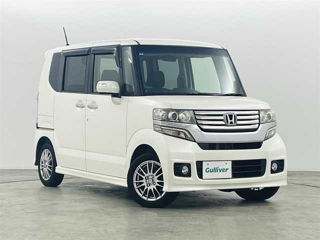 ホンダ Ｎ ＢＯＸ カスタム G Lパッケージ 福島県 2013(平25)年 8万km プレミアムホワイト ワンオーナー /衝突被害軽減システム /純正ナビ /ETC　/バックカメラ　/プッシュスタート　/・スマートキー　/LEDライト　/・フォグライト　/・オートライト/片側パワースライドドア　/純正AWホイール　/・純正AWホイール積み込み/横滑り防止装置/ウィンカーミラー/取扱説明書/・保証書