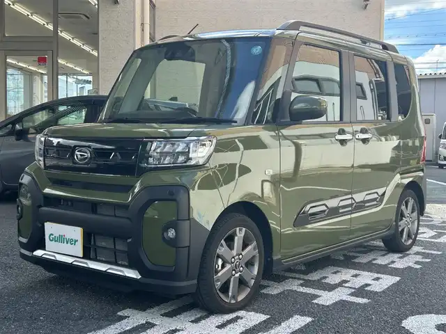 ダイハツ タント ファンクロスターボ 大阪府 2023(令5)年 1.1万km フォレストカーキメタリック 純正メモリーナビ/フルセグTV/Bluetoothオーディーオ/DVD再生/バックカメラ/衝突軽減ブレーキ/車線逸脱警報/レーダークルーズコントロール/両側パワースライドドア/フロントシートヒーター/ビルトインETC/ドラレコ/LEDライト/スマートキー/スペアキー（スマートキー）