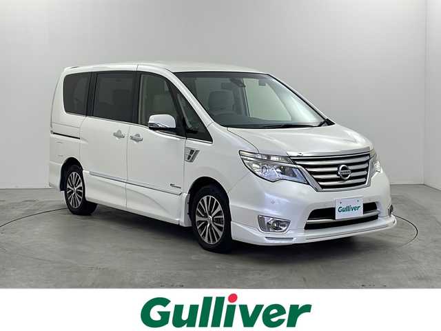 日産 セレナ ハイウェイS G S HV Aセーフ 栃木県 2015(平27)年 7.3万km ブリリアントホワイトパール 社外8インチナビ/（フルセグ/CD/DVD/BT/SD/AM/FM)）/両側パワースライドドア/フリップダウンモニター/アラウンドビューモニター/前後ドライブレコーダー/プリクラッシュセーフティーブレーキ/レーンキープアシスト/クルーズコントロール/コーナーセンサー/LEDオートライト/フォグランプ/電動格納ミラー/ETC/ステアリングスイッチ/純正アルミホイール/プッシュスタート/スマートキー