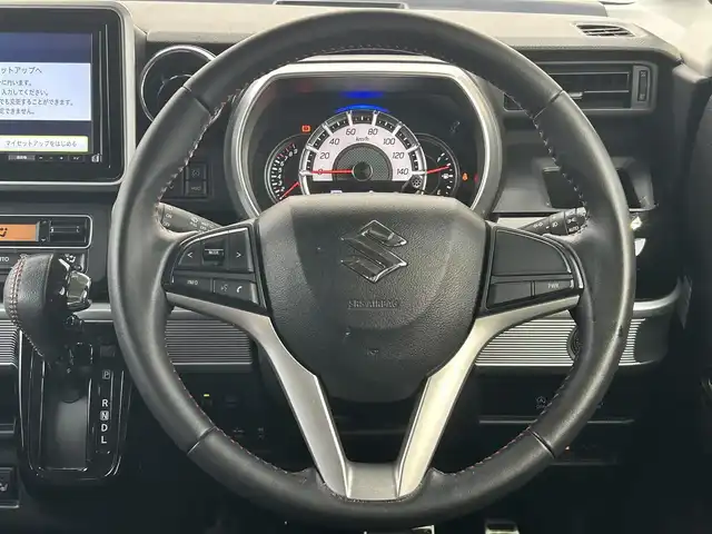 スズキ スペーシア カスタム HYBRID XS 埼玉県 2020(令2)年 10.4万km ブルーイッシュブラックパール3 ワンオーナー/スズキセーフティサポート/純正ナビ（フルセグTV/AM/FM/BT）/B/F/S/全方位カメラ/レーンキープアシスト/両側電動スライドドア/純正フロアマット/純正15インチアルミホイール/コーナーセンサー後/ハーフレザーシート/シートヒーター(D)/HUD/純正LEDヘッドライト/純正LEDフォグランプ/純正ドアバイザー/ビルトインETC/ドライブレコーダー（前）/革巻きステアリング/ステアリングスイッチ/アイドリングストップ機能/電動格納ミラー/ウィンカーミラー/スマートキー/プッシュスタートボタン/車両取扱説明書/保証書