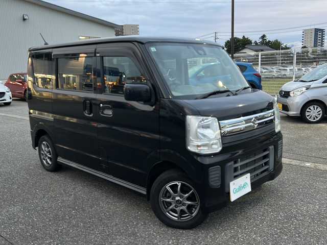 スズキ エブリィ ワゴン JPターボ 富山県 2015(平27)年 6.4万km ブルーイッシュブラックパール3 ワンオーナー/４WDターボ/スマートキー/両側スライドドア/社外メモリーナビ(AVN-G05)/DVD/フルセグTV/プッシュスタート/衝突安全ブレーキ/電格ミラー/リアヒーター/ヘッドライトレベライザー/純正ドアバイザー/純正フロアマット/ドラレコ(DRY-ST5000)/ドアミラーヒーター/横滑り防止装置/コンビニフック/ISOFIX対応/保証書・取説