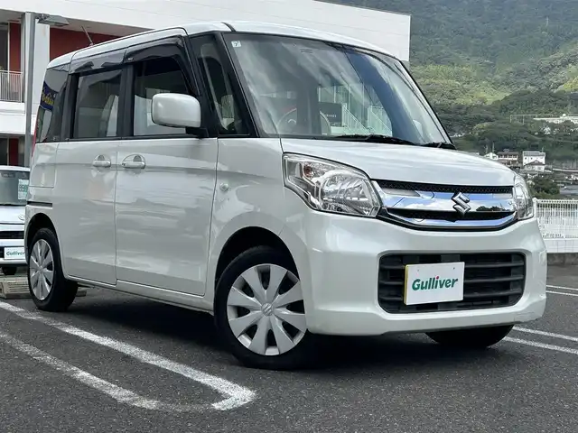 スズキ スペーシア X 長崎県 2017(平29)年 4.9万km ピュアホワイトP ワンオーナー/社外SDナビ(FM/AM/BT/ワンセグTV)/プッシュスタート/アイドリングストップ/ビルトインETC/片側パワースライドドア/D席シートヒーター/フロアマット/ドアバイザー/ABS/LDA/衝突軽減ブレーキ/ライトレベライザー/電動格納ミラー/スマートキー/スペアキー/取扱説明書/保証書