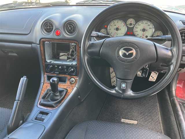 マツダ ロードスター RS 山口県 2003(平15)年 15.7万km ガーネットレッドマイカ 社外車高調/純正フロアマット/純正ナルディステア/パワードアロック/トランクオープナー付/キーレスエントリーシステム/電動ドアミラー/スペアキー（1本）