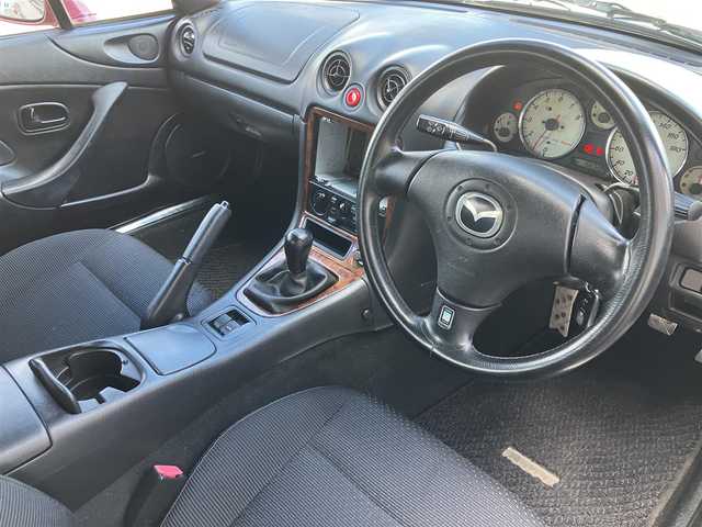 マツダ ロードスター RS 山口県 2003(平15)年 15.7万km ガーネットレッドマイカ 社外車高調/純正フロアマット/純正ナルディステア/パワードアロック/トランクオープナー付/キーレスエントリーシステム/電動ドアミラー/スペアキー（1本）