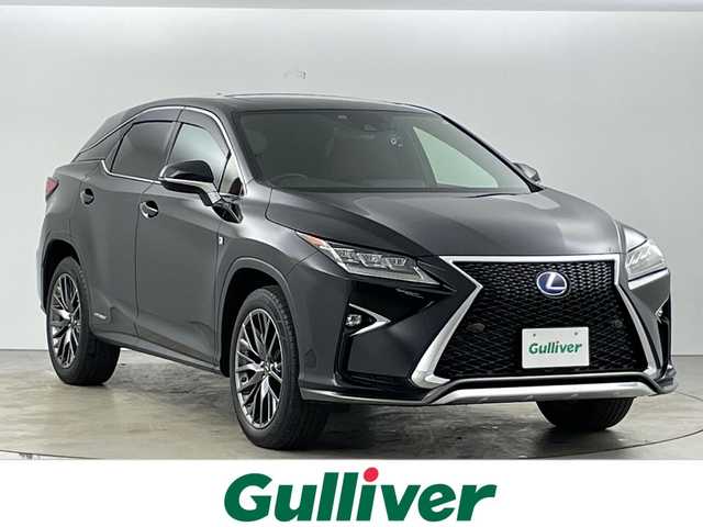 レクサス ＲＸ 450h Fスポーツ 愛知県 2019(令1)年 2.3万km グラファイトブラックガラスフレーク 禁煙車/ワンオーナー/純正12.3インチナビ/（CD/DVD/Bluetooth/フルセグTV/USB)/バックカメラ/サイドカメラ/ムーンルーフ/シーケンシャルウインカー/AC100V電源/レクサスセーフティシステム/・プリクラッシュセーフティ/・レーダークルーズコントロール/・レーントレーシングアシスト/・レーンディパーチャーアラート/・ロードサインアシスト/・アダプティブハイビーム/・オートマチックハイビーム/・パーキングサポートブレーキ/ブラインドスポットモニター/ヘッドアップディスプレイ/ETC2.0/前後ドライブレコーダー/レザーシート/シートヒーター/シートベンチレーション/パワーシート/メモリシート/革巻きステアリング/ステアリングヒーター/パワーバックドア/純正20インチアルミホイール/スマートキー/スペアキー1本/3眼式LEDヘッドライト/フロントフォグランプ/オートライト/フロアマット
