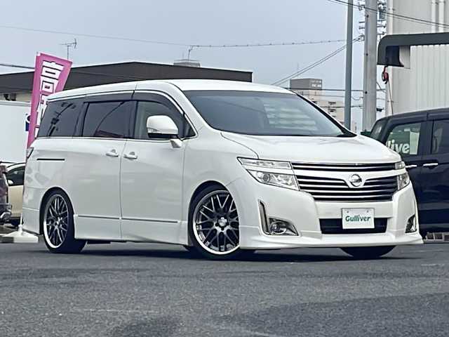 日産 エルグランド 250HWS アーバンクロム 愛知県 2013(平25)年 9.2万km ブリリアントホワイトパール /ALPINEナビ/フルセグ/CD/DVD/SD/MSV//バックカメラ/ETC//フリップダウンモニター//両側パワースライドドア//HKS車高調HIPERMAX//WORK20インチAW//ウッドコンビステアリング//ハーフレザーシート//2列目・N席オットマン付きシート//オートライト/フォグ//純正AW積載//新車時保証書//取扱説明書//スペアスマートキー有