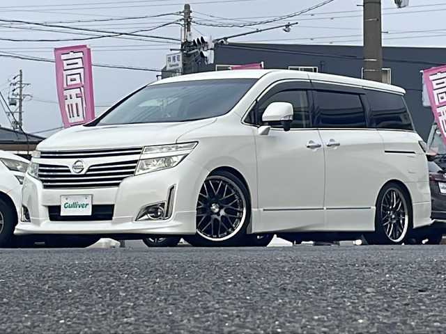 日産 エルグランド 250HWS アーバンクロム 愛知県 2013(平25)年 9.2万km ブリリアントホワイトパール /ALPINEナビ/フルセグ/CD/DVD/SD/MSV//バックカメラ/ETC//フリップダウンモニター//両側パワースライドドア//HKS車高調HIPERMAX//WORK20インチAW//ウッドコンビステアリング//ハーフレザーシート//2列目・N席オットマン付きシート//オートライト/フォグ//純正AW積載//新車時保証書//取扱説明書//スペアスマートキー有