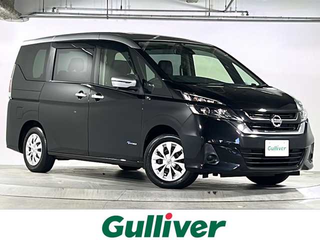 日産 セレナ X Vセレクション 広島県 2018(平30)年 8万km ダイヤモンドブラック 2トーン 禁煙車/セーフティパックA/エマージェンシーブレーキ/車線逸脱警報/クルーズコントロール/コーナーセンサー/純正９型ナビ（MM517D-L）/・フルセグ/CD/DVD/Blu-ray/Bluetooth/AUX/USB/アラウンドビューモニター/パーキングアシスト/両側パワースライドドア/スマートキー/プッシュスタート/LEDヘッドライト/オートライト/リアクーラー/純正ドアバイザー/ビルトインETC/純正15インチホイール/W+サイド+カーテンエアバック