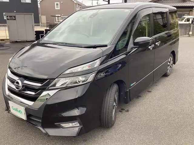 日産 セレナ ハイウェイスターVセレクションⅡ 岡山県 2017(平29)年 8.7万km ダイヤモンドブラック 社外９インチメモFリーナビ/フルセグ/バックカメラ/全方位カメラ/後席フリップダウンモニター/ビルトインETC/プロパイロット/R両側パワースライド/前後ドラレコ/革調シートカバー
