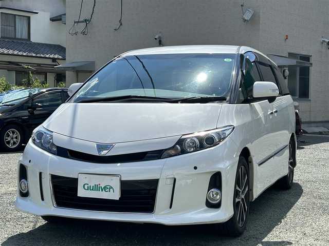 トヨタ エスティマ アエラス プレミアムエディション 熊本県 2013(平25)年 4.5万km ホワイトパールクリスタルシャイン ワンオーナー/プッシュスタート/純正ナビ/（CD・DVD・フルセグTV・BTオーディオ・SD）/バックカメラ/ETC/純正18インチAW/両側パワースライドドア/クルーズコントロール/ハーフレザーシート/右前席パワーシート/HIDヘッドライト/オートライト/フォグライト/前後コーナーセンサー/ウィンカーミラー/純正フロアマット/純正ドアバイザー/新車保証書/取扱説明書/スマートスペアキー×1本