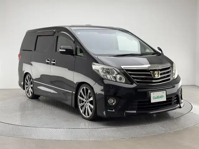 トヨタ アルファード 240S タイプゴールドⅡ 兵庫県 2014(平26)年 7万km ブラック パノラマムーンルーフ/245/35/20インチ社外AW/ローダウン/フリップダウンモニター/社外9型ナビ/フルセグTV/【CD/DVD/SD/Bluetooth】/バックカメラ/ETC/クルーズコントロール/両側パワースライドドア/パワーバックドア/オートライト/HIDヘッドライト/フロントフォグランプ/プッシュスタート/スマートキー/フロアマット