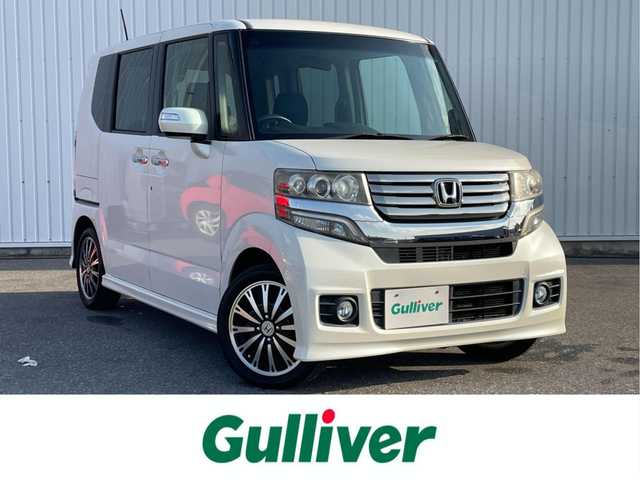 ホンダ Ｎ ＢＯＸ カスタム G ターボパッケージ 滋賀県 2013(平25)年 8.4万km プレミアムホワイトパール 純正SDナビ/(フルセグTV CD DVD Bluetooth)/バックカメラ/クルーズコントロール/両側パワースライドドア/革巻きステアリング/ステアリングリモコン/ETC/電動格納ミラー/ウインカーミラー/プッシュスタート/スマートキー×２/純正フロアマット