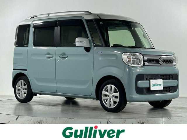 スズキ スペーシア HYBRID X 佐賀県 2019(令1)年 3.8万km オフブルーメタリック/ホワイト2トーン 純正７インチメモリナビ/（フルセグTV/CD/DVD/Bluetooth/USB/SD）/バックカメラ/衝突軽減システム/コーナーセンサー/レーンアシスト/両側パワースライドドア/前後ドライブレコーダー/シートヒーター/純正１４インチアルミホイール/純正フロアマット/ＬＥＤヘッドライト/オートライト/オートハイビーム/ルーフレール/ビルトインＥＴＣ/ベンチシート/盗難防止装置/横滑り防止装置