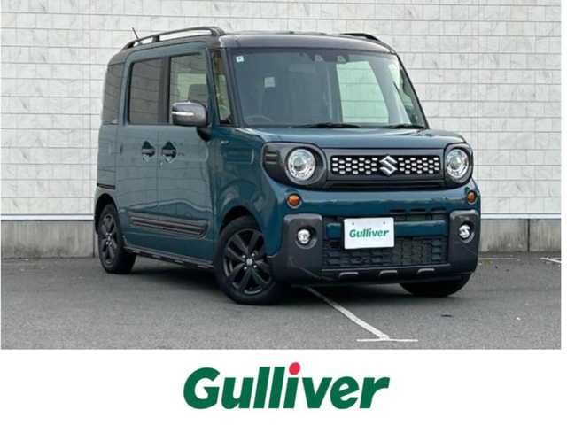 スズキ スペーシア ギア HYBRID XZターボ 静岡県 2022(令4)年 2.4万km デニムブルー ガンメタリック 2トーン 社外SDナビ/フルセグTV/Bluetooth接続/バックカメラ/アイドリングストップ/パドルシフト/両側パワースライドドア/前席シートヒーター/デュアルカメラブレーキサポート/レーダークルーズコントロール/横滑り防止装置/レーンキープアシスト/後部コーナーセンサー/ヘッドアップディスプレイ/オートライト/オートマティックハイビーム/純正14インチブラックアルミホイール/純正フロアマット/ビルトインETC/LEDヘッドライト/LEDフォグランプ