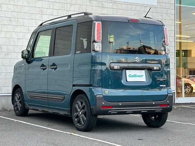 スズキ スペーシア ギア HYBRID XZターボ 静岡県 2022(令4)年 2.4万km デニムブルー ガンメタリック 2トーン 社外SDナビ/フルセグTV/Bluetooth接続/バックカメラ/アイドリングストップ/パドルシフト/両側パワースライドドア/前席シートヒーター/デュアルカメラブレーキサポート/レーダークルーズコントロール/横滑り防止装置/レーンキープアシスト/後部コーナーセンサー/ヘッドアップディスプレイ/オートライト/オートマティックハイビーム/純正14インチブラックアルミホイール/純正フロアマット/ビルトインETC/LEDヘッドライト/LEDフォグランプ