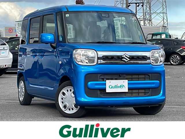 スズキ スペーシア HYBRID X 道央・札幌 2019(令1)年 3.8万km ブリスクブルーM ４WD/ワンオーナー/社外メモリーナビ/CD/DVD/BT/フルセグ/デュアルセンサーブレーキサポート/横滑り防止装置/レーンキープアシスト/リヤパーキングセンサー/全方位カメラ/ビルトインETC/アイドリングストップ/両側パワースライドドア/前席シートヒーター/ステアリングリモコン/プッシュスタート/スマートキー/ハロゲンヘッドライト/オートライト/オートハイビーム/電動格納ミラー/純正フロアマット/スペアキー/社外AW付冬タイヤ積込/155/65/R14/2023年/山8mm