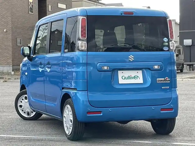 スズキ スペーシア HYBRID X 道央・札幌 2019(令1)年 3.8万km ブリスクブルーM ４WD/ワンオーナー/社外メモリーナビ/CD/DVD/BT/フルセグ/デュアルセンサーブレーキサポート/横滑り防止装置/レーンキープアシスト/リヤパーキングセンサー/全方位カメラ/ビルトインETC/アイドリングストップ/両側パワースライドドア/前席シートヒーター/ステアリングリモコン/プッシュスタート/スマートキー/ハロゲンヘッドライト/オートライト/オートハイビーム/電動格納ミラー/純正フロアマット/スペアキー/社外AW付冬タイヤ積込/155/65/R14/2023年/山8mm