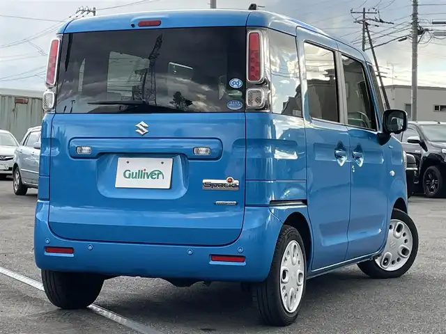 スズキ スペーシア HYBRID X 道央・札幌 2019(令1)年 3.8万km ブリスクブルーM ４WD/ワンオーナー/社外メモリーナビ/CD/DVD/BT/フルセグ/デュアルセンサーブレーキサポート/横滑り防止装置/レーンキープアシスト/リヤパーキングセンサー/全方位カメラ/ビルトインETC/アイドリングストップ/両側パワースライドドア/前席シートヒーター/ステアリングリモコン/プッシュスタート/スマートキー/ハロゲンヘッドライト/オートライト/オートハイビーム/電動格納ミラー/純正フロアマット/スペアキー/社外AW付冬タイヤ積込/155/65/R14/2023年/山8mm