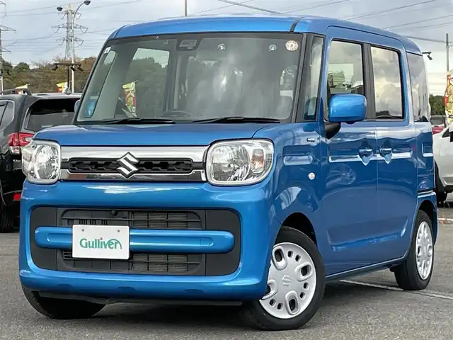 スズキ スペーシア HYBRID X 道央・札幌 2019(令1)年 3.8万km ブリスクブルーM ４WD/ワンオーナー/社外メモリーナビ/CD/DVD/BT/フルセグ/デュアルセンサーブレーキサポート/横滑り防止装置/レーンキープアシスト/リヤパーキングセンサー/全方位カメラ/ビルトインETC/アイドリングストップ/両側パワースライドドア/前席シートヒーター/ステアリングリモコン/プッシュスタート/スマートキー/ハロゲンヘッドライト/オートライト/オートハイビーム/電動格納ミラー/純正フロアマット/スペアキー/社外AW付冬タイヤ積込/155/65/R14/2023年/山8mm