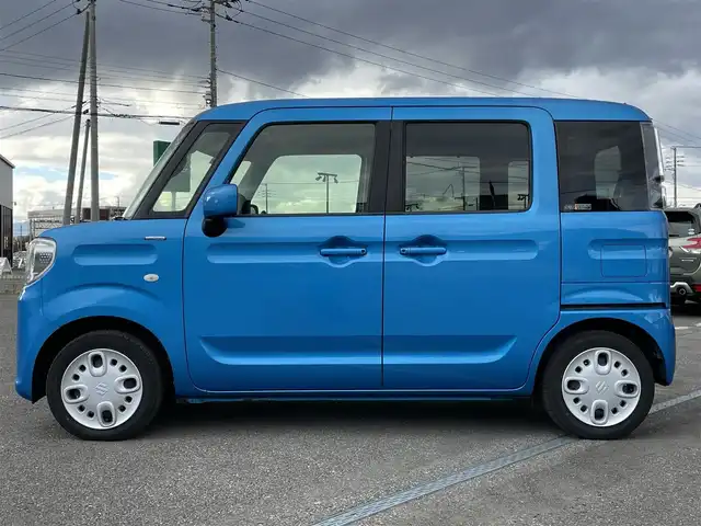 スズキ スペーシア HYBRID X 道央・札幌 2019(令1)年 3.8万km ブリスクブルーM ４WD/ワンオーナー/社外メモリーナビ/CD/DVD/BT/フルセグ/デュアルセンサーブレーキサポート/横滑り防止装置/レーンキープアシスト/リヤパーキングセンサー/全方位カメラ/ビルトインETC/アイドリングストップ/両側パワースライドドア/前席シートヒーター/ステアリングリモコン/プッシュスタート/スマートキー/ハロゲンヘッドライト/オートライト/オートハイビーム/電動格納ミラー/純正フロアマット/スペアキー/社外AW付冬タイヤ積込/155/65/R14/2023年/山8mm