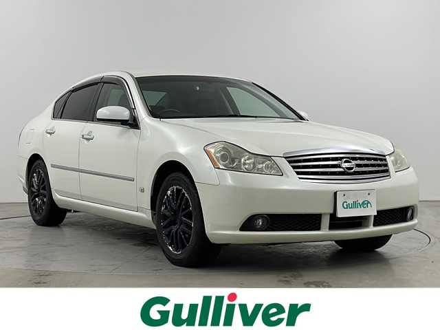 日産 フーガ 350GT FOUR 道央・札幌 2006(平18)年 11.8万km ホワイトパール ・4WD/・純正メーカーナビ  /・DVD/CD/FM/AM//・D.N席パワーシート/・ハーフレザーシート/メモリー付/・サイドブラインドモニター/・HIDライト/オートライト/・SNOWモード/・AFS/VDC/・ハーフレザーシート/・ハーフシェイドガラス