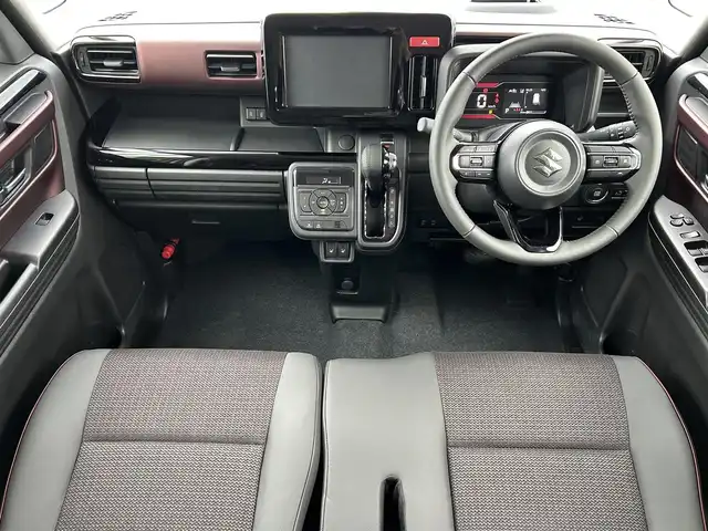 スズキ スペーシア カスタム HYBRID XS 愛媛県 2023(令5)年 0.1千km ピュアホワイトパール/ブラック2トーン 登録時走行距離：8Km/横滑り防止装置/衝突軽減システム/レーンキープアシスト/パーキングアシスト/アイドリングストップ/エンジンスタートボタン/追従クルコン/ＡＢS/LEDヘッドライト/オートライト/両側パワスラ/スマートキー/ハンドルヒーター/シートヒーター/純正アルミホイール