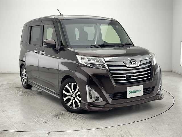 ダイハツ トール カスタムG ターボ SAⅡ 千葉県 2017(平29)年 5.3万km プラムブラウンクリスタルマイカ 衝突軽減ブレーキ/レーンキープアシスト/クルーズコントロール/社外メモリナビ/（フルセグ/Bluetooth/CD/DVD/FM/AM）/全方位カメラ/フリップダウンモニター/アイドリングストップ/ETC/ドライブレコーダー（前後）/両側パワースライドドア/シートヒーター（運転席＋助手席）/スマートキー/コーナーセンサー（前後）/LEDヘッドライト/フォグライト/電動格納ミラー/ロールサンシェード/純正フロアマット/純正サイドバイザー