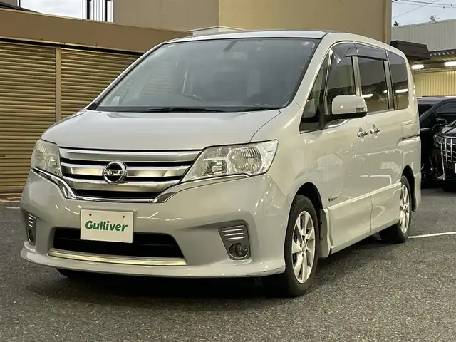 日産 セレナ ハイウェイスター Sハイブリッド 千葉県 2013(平25)年 10.5万km エターナルスノーホワイト 社外ナビ(AM/FM/CD/DVD/BT/フルセグ)/社外10.2インチフリップダウンモニター(PCX-R3300)/両側パワースライドドア/バックカメラ/ETC/オートライト/バイザー/純正マット/取説・保証書