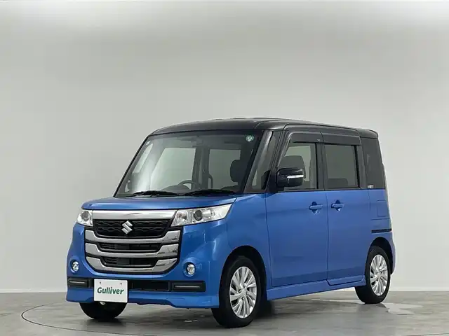 スズキ スペーシア カスタム Z 埼玉県 2017(平29)年 8.8万km ブリスクブルーメタリック/ブラック2トーンルーフ 禁煙車　純正ナビ　Ｂｌｕｅｔｏｏｔｈ　バックカメラ　シートヒーター　ドライブレコーダー　オートライト　ＨＩＤヘッドライト　スマートキー　スペアキー　プッシュスタート　片側パワースライドドア　ＥＴＣ
